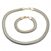 Gold Finish Necklace and Bracelet Rat Tail Design Diamond Cutting Finish Golden Tone