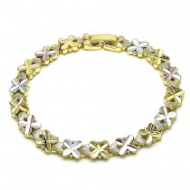 Gold Finish Fancy Bracelet Flower and Heart Design Polished Tri Tone