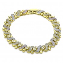 Gold Finish Solid Bracelet Heart Design Polished Tri Tone