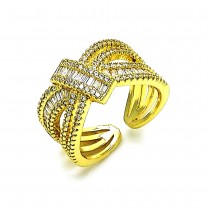 Gold Finish Multi Stone Ring Baguette Design with White Cubic Zirconia and White Micro Pave Polished Golden Tone