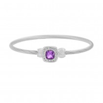 Stainless Steel Silver Tone Ladies Bangle With Purple Crystal