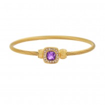 Stainless Steel Gold Tone Ladies Bangle With Purple Crystal
