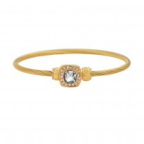 Stainless Steel Gold Tone Ladies Bangle With Clear Crystal