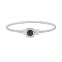 Stainless Steel Silver Tone Ladies Bangle With Black Crystal