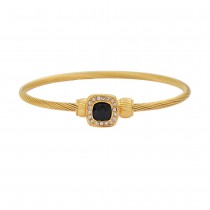 Stainless Steel Gold Tone Ladies Bangle With Black Crystal