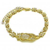 Gold Filled Solid Bracelet Guadalupe and Flower Design with White Cubic Zirconia Polished Golden Finish