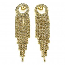 Gold Filled Long Earrings Circle Design with White Cubic Zirconia and White Crystal Polished Golden Finish