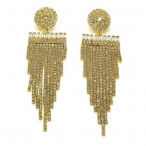 Gold Filled Long Earring Baguette Design with White Cubic Zirconia and White Crystal Polished Golden Finish
