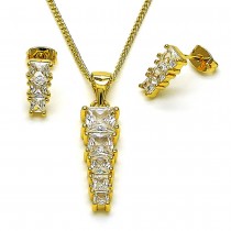 Gold Filled Earring and Pendant Set with White Micro Pave Polished Golden Finish