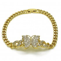 Gold Filled Fancy Bracelet Butterfly and Miami Cuban Design with White Micro Pave Polished Golden Finish