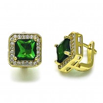 Gold Filled Leverback Earring with Green Cubic Zirconia and White Micro Pave Polished Golden Finish