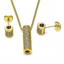 Gold Filled Earring and Pendant Set with White Cubic Zirconia Polished Golden Finish