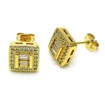Gold Filled Stud Earrings Style Baguette Design with White Micro Pave and White Cubic Zirconia Polished Golden Finish