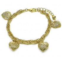 Gold Filled Charm Bracelet Heart Design Diamond Cut Golden Finish