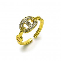 Gold Filled Multi Stone Ring Puff Mariner Design with White Micro Pave Polished Golden Finish
