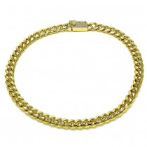 Gold Filled Anklet Miami Cuban Design with White Micro Pave Polished Golden Finish 10 Inches Length