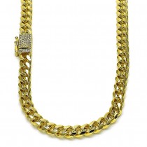Gold Filled Necklace Miami Cuban Design with White Micro Pave Polished  6MM Thickness 18 Inches Length