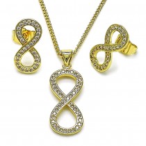 Gold Filled Earring and Pendant Set Infinity Design with White Micro Pave Polished Golden Finish