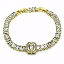 Gold Filled Fancy Bracelet Baguette Design with White Cubic Zirconia Polished Golden Finish 7 Inches Length