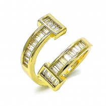Gold Filled Multi Stone Ring Nail and Baguette Design with White Cubic Zirconia Polished Golden Finish