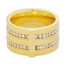 Stainless Steel Gold Tone Double Row CZ Ladies Ring