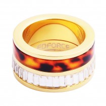 Stainless Steel Gold Tone CZ Ladies Ring