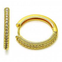 Gold Filled Huggie Hoop Style Micropave Design with White Cubic Zirconia Polished Golden Finish