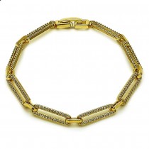 Gold Filled Tennis Bracelet Paperclip Design with White Micro Pave Polished Golden Finish 5 MM Thickness 7 Inches Length