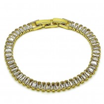 Gold Filled Tennis Bracelet Baguette Design with White Cubic Zirconia Polished Golden Finish