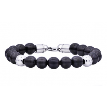 Men's Black Plated Stainless Steel Beaded Bracelet With Cubic Zirconia
