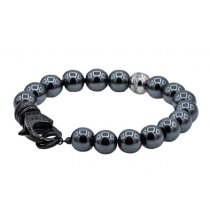 Men's Stainless Steel And Hematite Bead Bracelet With Cubic Zirconia