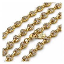 Gold Filled Fancy Necklace Puff Mariner Design with White Micro Pave Polished Golden Finish 6MM 20"