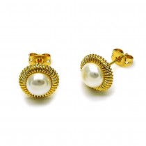 Gold Filled Stud Earring Flower Design with Ivory Pearl Polished Golden Finish