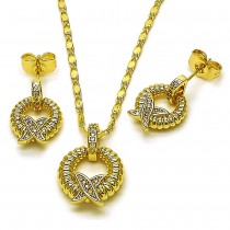 Gold Filled Earring and Pendant Set Twist Design with White Micro Pave Polished Golden Finish