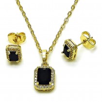 Gold Filled Earring and Pendant Set Cluster Design with Black Cubic Zirconia and White Micro Pave Polished