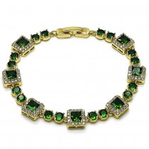 Gold Filled Tennis Bracelet Cluster Design with Green and White Cubic Zirconia Polished Golden Finish