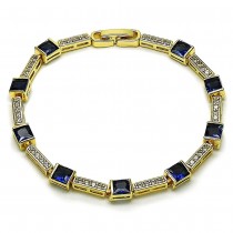Gold Filled Tennis Bracelet with Sapphire Blue and White Cubic Zirconia Polished Golden Finish 8 Inches Length