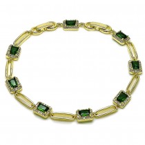 Gold Filled Tennis Bracelet Cluster Design with Green and White Cubic Zirconia Polished Golden Finish 8 Inches Length
