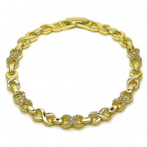 Gold Filled Fancy Bracelet Infinity Design with White Cubic Zirconia Polished Golden Finish 8 Inches Length