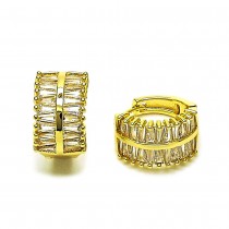 Gold Filled Huggie Hoop Style Baguette Design with White Cubic Zirconia Polished Golden Finish