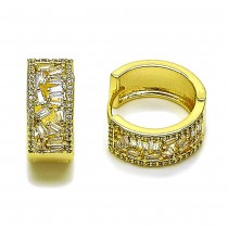 Gold Filled Huggie Hoop Style Baguette Design with White Cubic Zirconia Polished Golden Finish