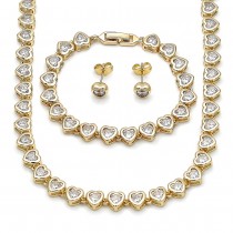 Gold Filled Necklace and Bracelet Heart Design with White Cubic Zirconia Polished Golden Finish