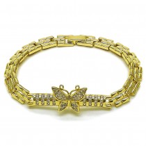 Gold Filled Fancy Bracelet Butterfly Baguette Design with White Cubic Zirconia Polished Golden Finish 7 Inches Length