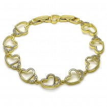 Gold Filled Tennis Bracelet Heart Design with White Cubic Zirconia Polished Golden Finish 10 MM Thickness 8 Inches Length