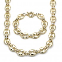 Gold Filled Necklace and Bracelet Set Puff Mariner Design Polished Golden Finish