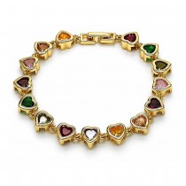 Gold Filled Tennis Bracelet Heart Design with Multicolor Cubic Zirconia Polished Golden Finish