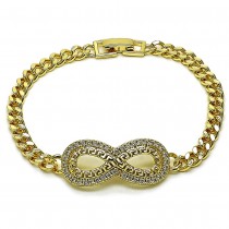 Gold Filled Infinity Style and Greek Key Design Fancy Bracelet  with White Cubic Zirconia Polished Golden Finish 8mm Thickness 8 Inches Length