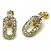 Gold Filled Dangle Earring Style Baguette and Cluster Design with White Cubic Zirconia and White Micro Pave Polished