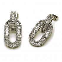 Gold Filled Dangle Earring Cluster and Baguette Design with White Cubic Zirconia and White Micro Pave Polished Rhodium Finish