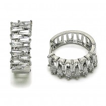 Gold Filled Huggie Hoop Baguette Design with White Cubic Zirconia Polished Rhodium Finish